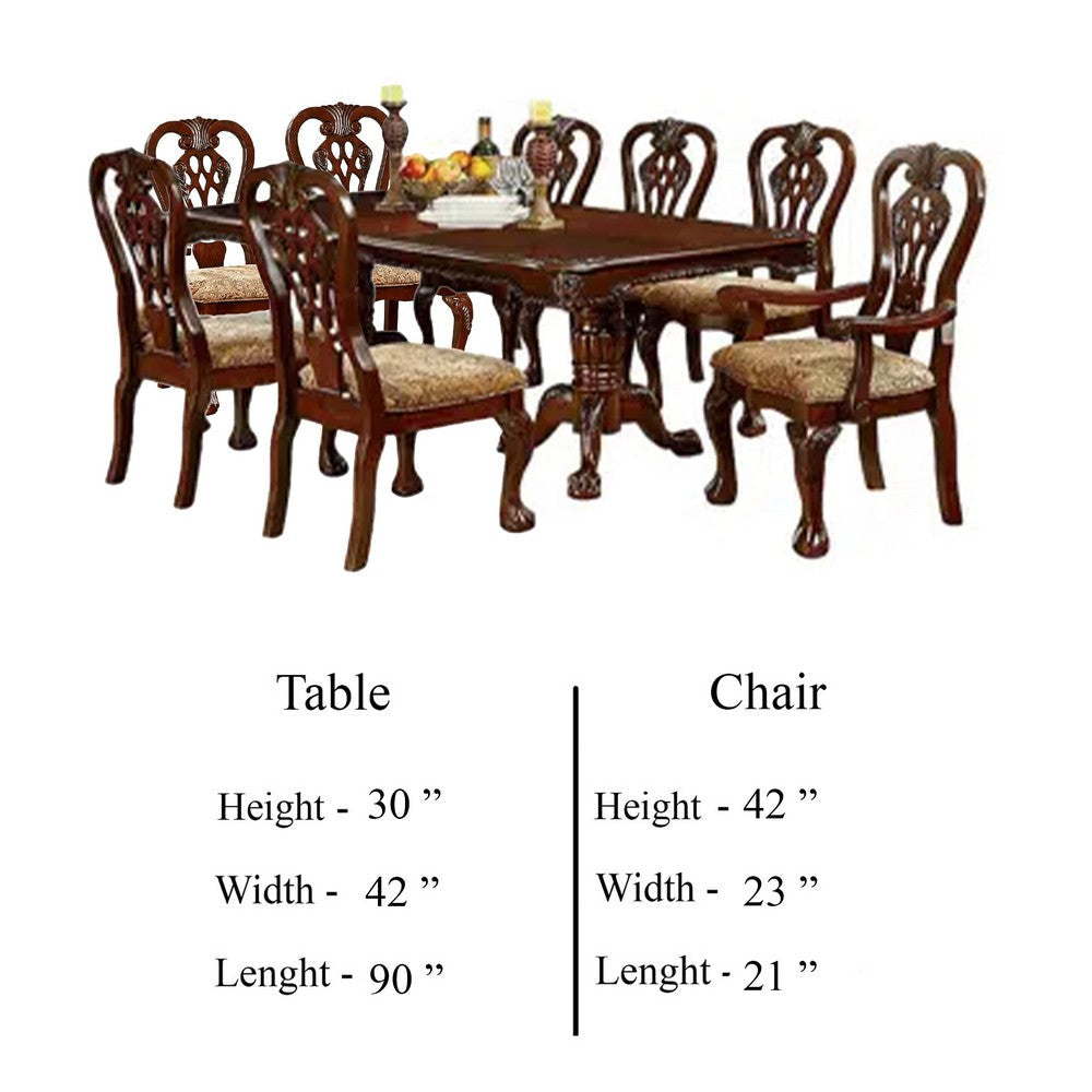 Mina 9pc Dining Table and Chair Set 72-90 Inch Extendable Top Brown BM332480
