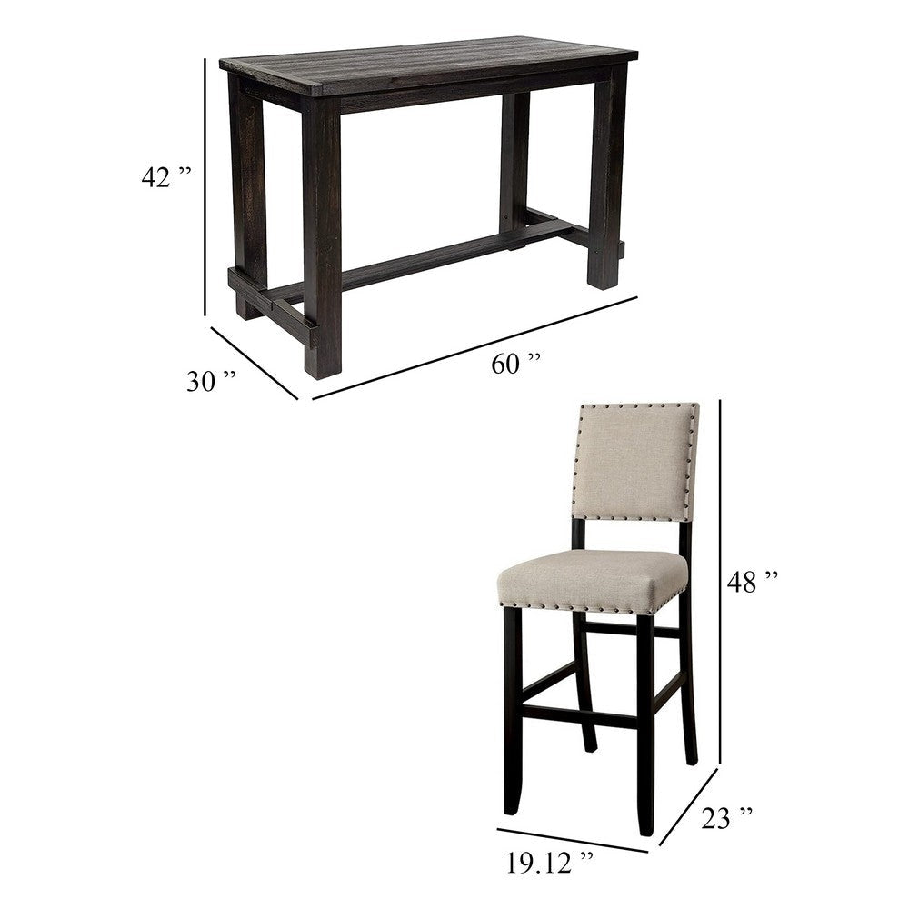 Bega 5pc Bar Height Table and Chair Set Ivory Black Solid Wood BM332498