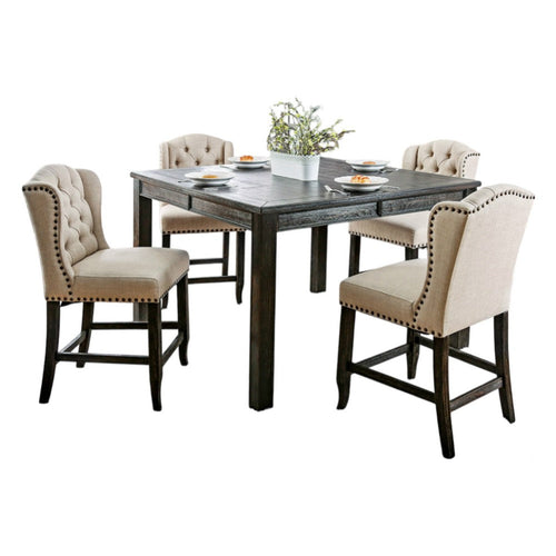Bega 7pc Counter Height Table and Chair Set, Ivory Upholstery, Black