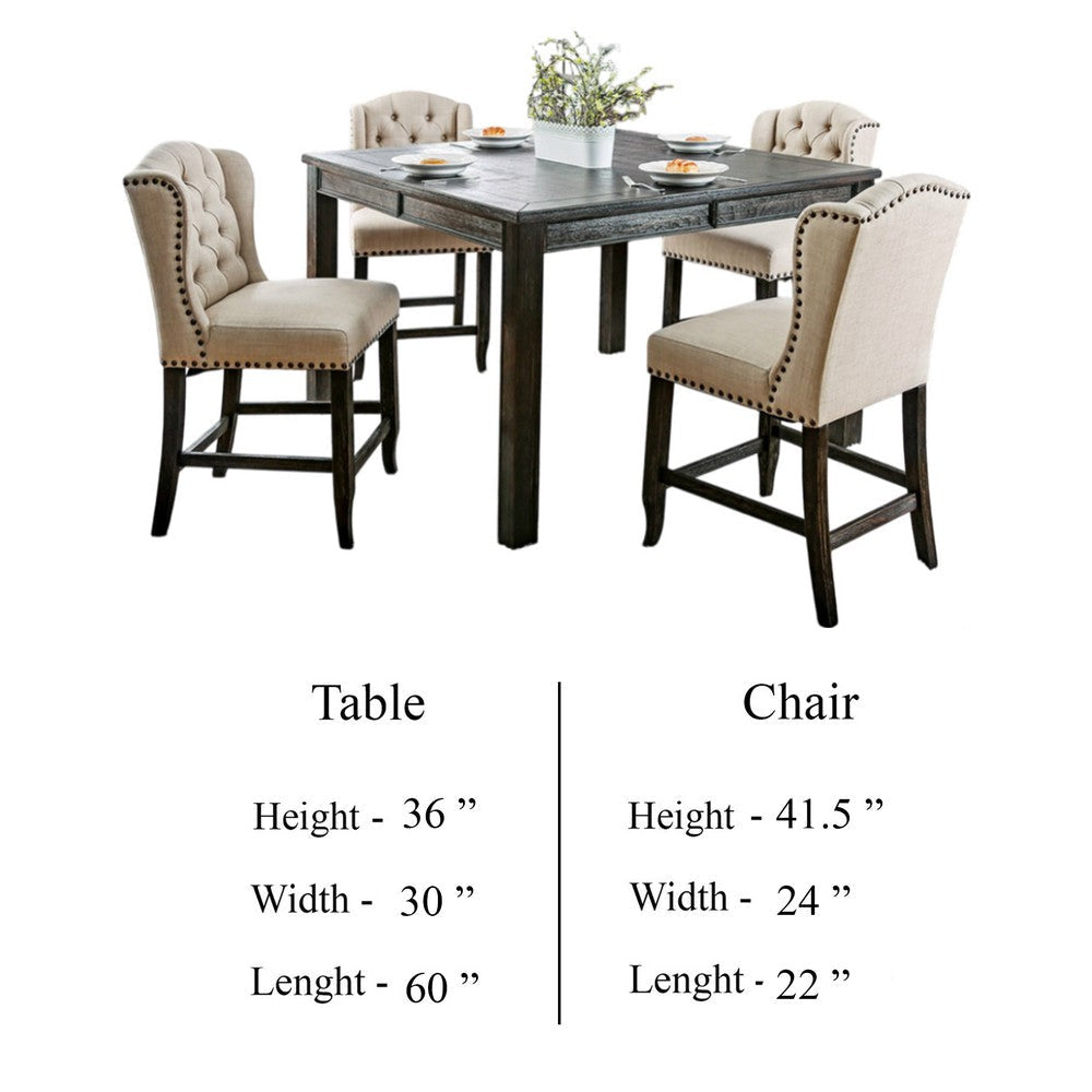 Bega 7pc Counter Height Table and Chair Set Ivory Upholstery Black BM332500