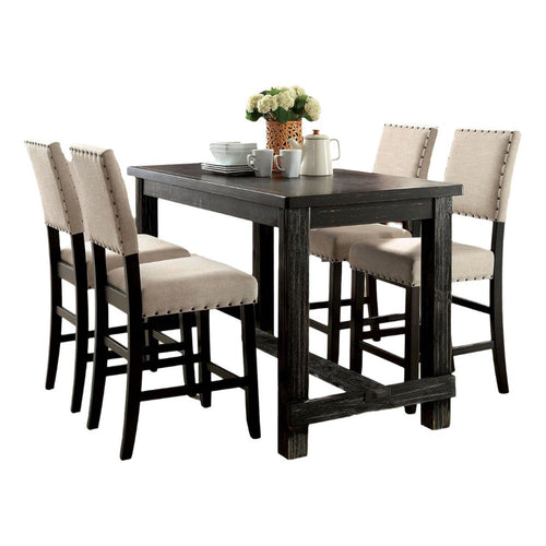 Bega 5pc Counter Height Table and Chair Set, Ivory Upholstery, Black