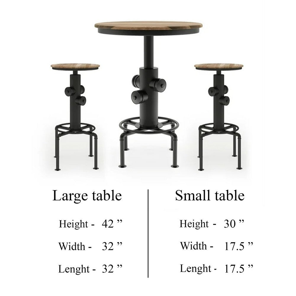Ges 3pc Bar Table and Swivel Stool Set 32 Inch Round Top Black Metal BM332507
