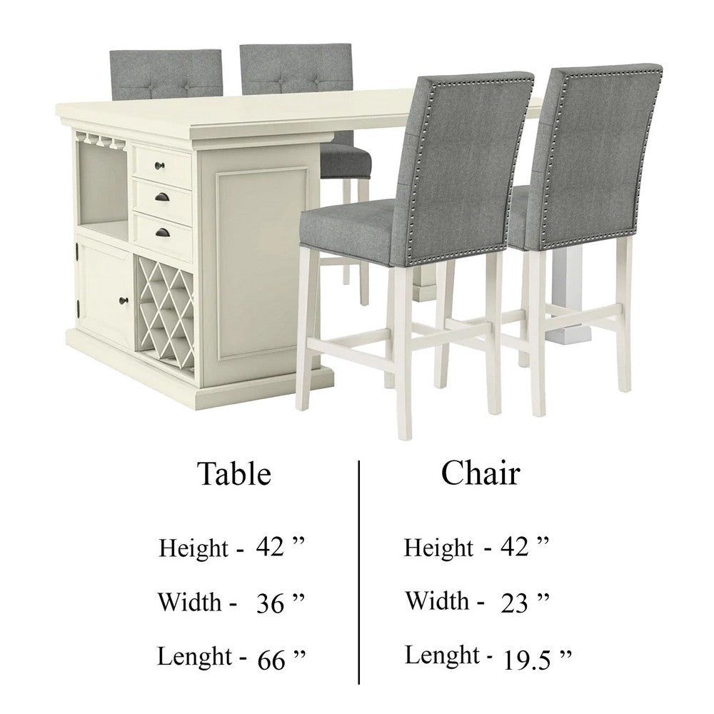 Tino 5pc Counter Height Table and Chair Set Antique White Solid Wood BM332510