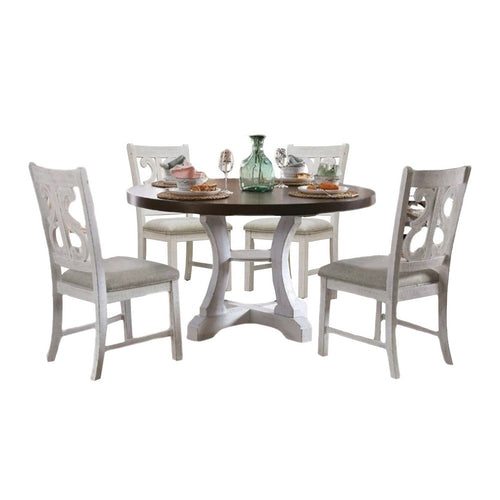 Eya 5pc Dining Table and Chair Set, White, Oak Brown Wood, Gray Fabric