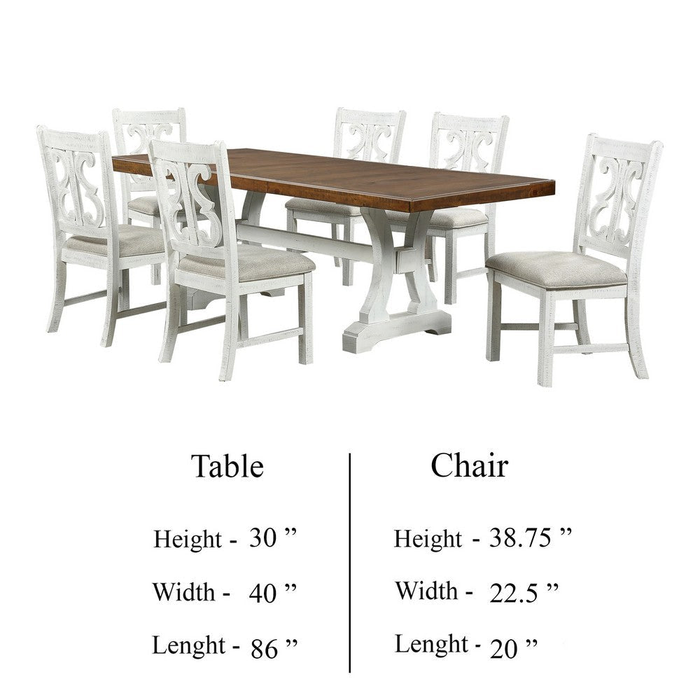 Eya 7pc Dining Table and Chair Set White and Oak Brown Wood Gray