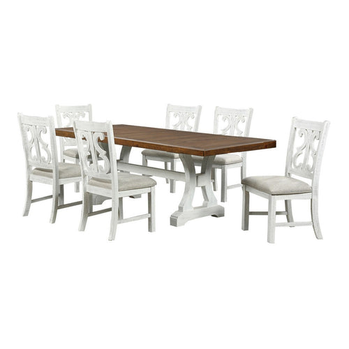 Eya 7pc Dining Table and Chair Set, White and Oak Brown Wood, Gray