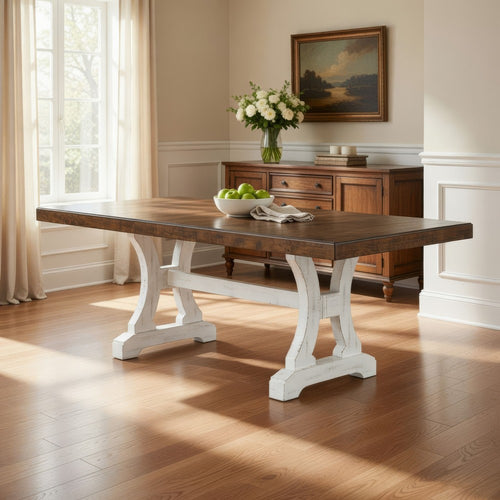 Eya Dining Table, 68-86 Inch Extendable Rectangular, White Brown Wood