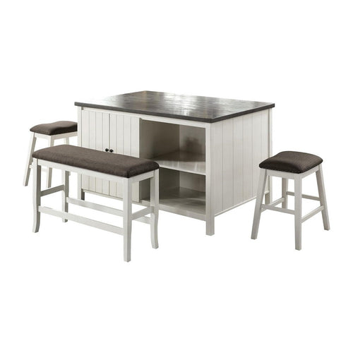 Begr 4pc Counter Height Kitchen Island Table, Bench, Stool Set, White