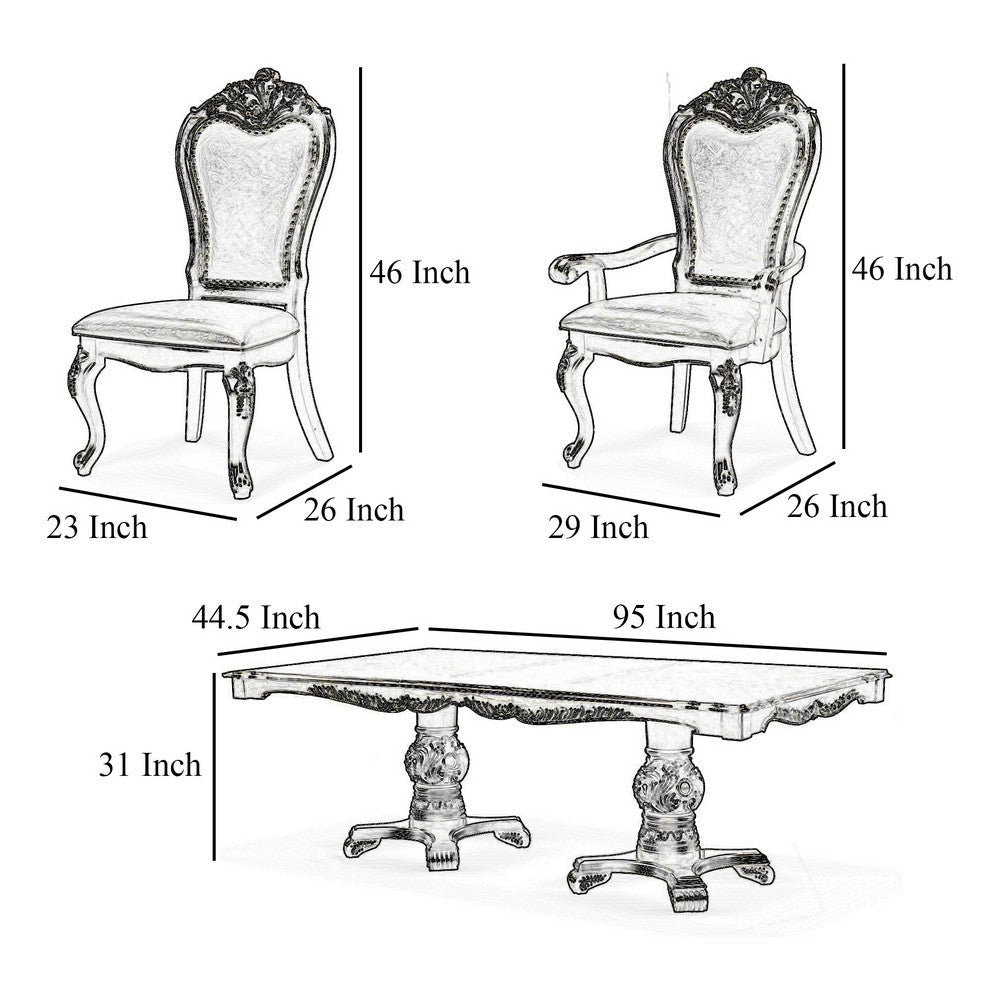 Zenie 9pc Dining Set Classy White Wood Table 8 Chairs Faux Leather BM332534