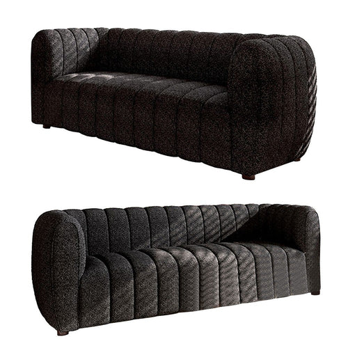 Hery Sofa and Loveseat Set, Black Boucle, Vertical Channel Tufting