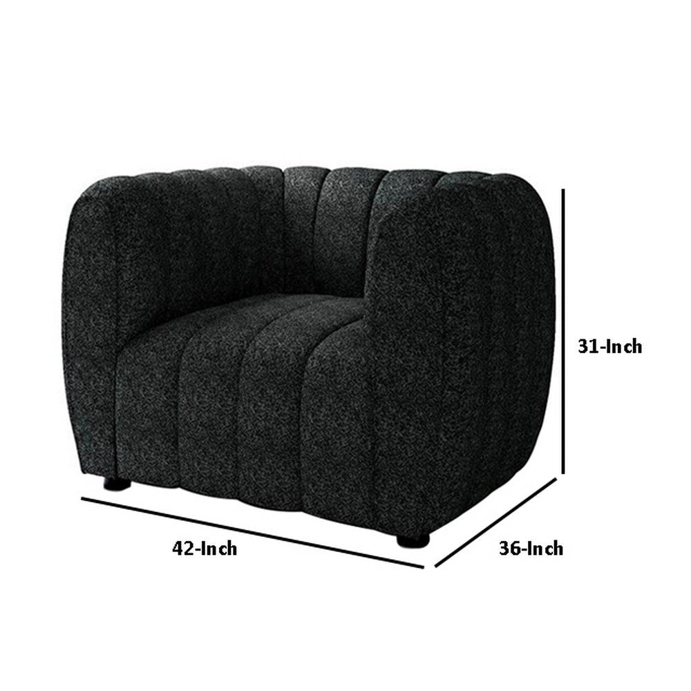 Hery Accent Armchair 36 Inch Black Boucle Vertical Channel Tufted BM332536