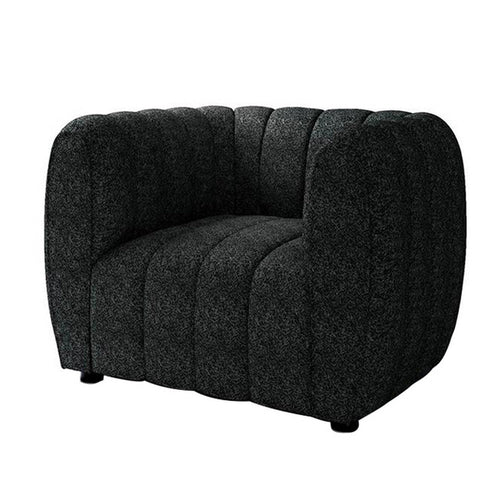 Hery Accent Armchair, 36 Inch, Black Boucle, Vertical Channel Tufted