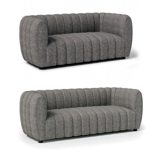 Hery Sofa and Loveseat Set, Gray Boucle, Vertical Channel Tufting