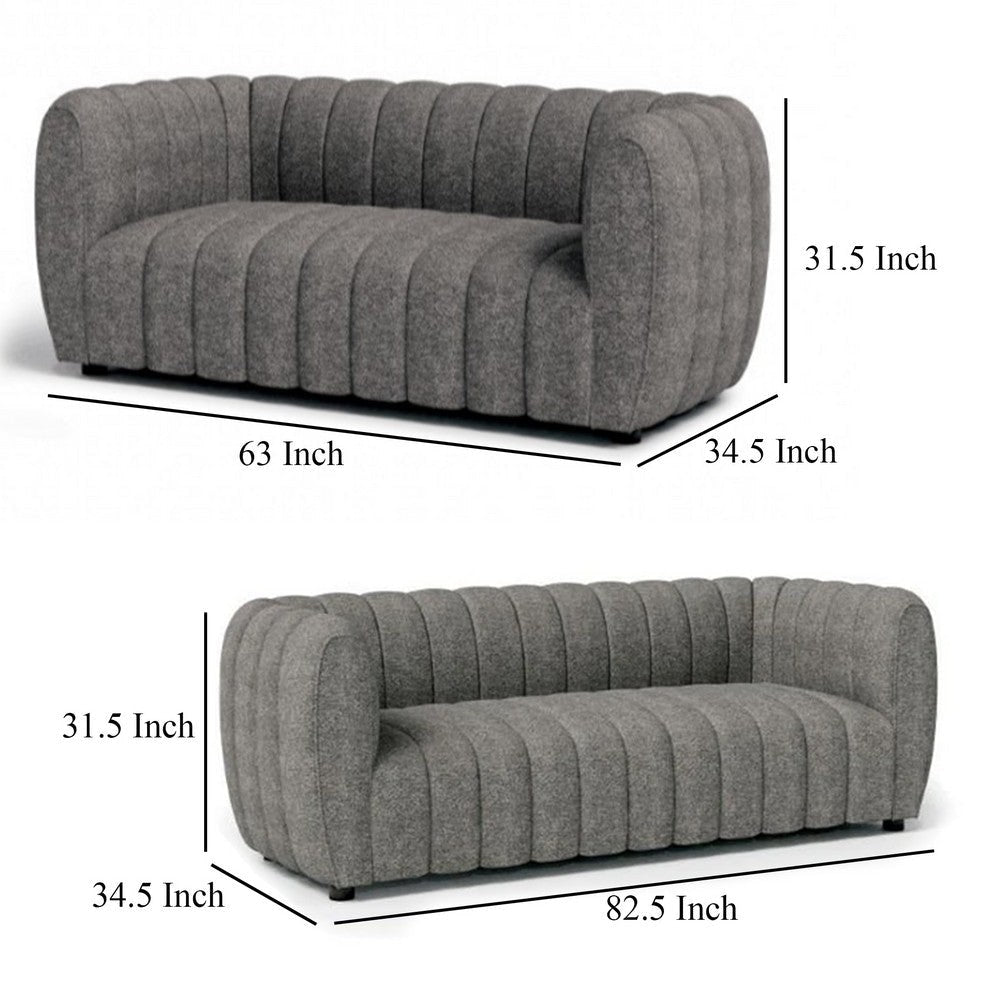 Hery Sofa and Loveseat Set Gray Boucle Vertical Channel Tufting BM332539