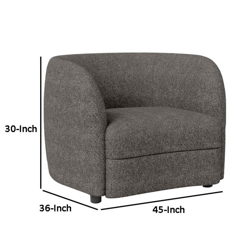 Srey Accent Chair 37 Inch Plush Gray Boucle Curved Kidney Shape BM332551