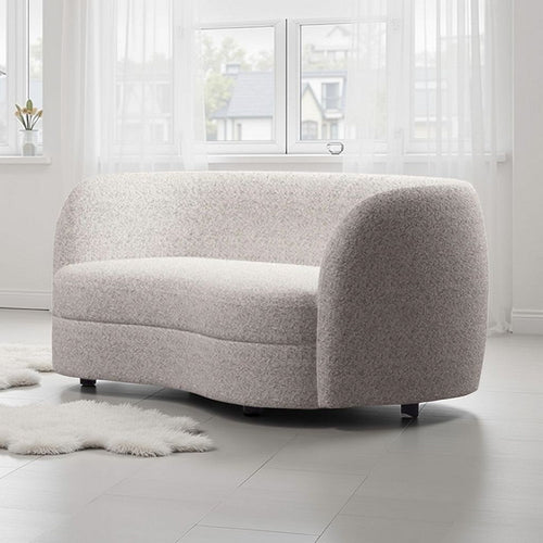 Srey 2pc Sofa and Loveseat Set, White Boucle, Curved Kidney Shape