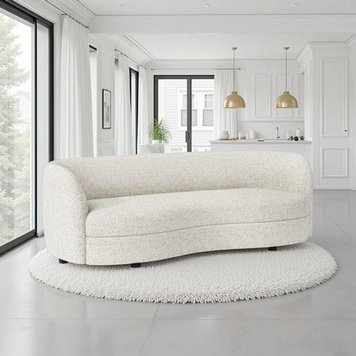 Srey Sofa, 84 Inch, Modern Plush White Boucle, Curved Kidney Shape