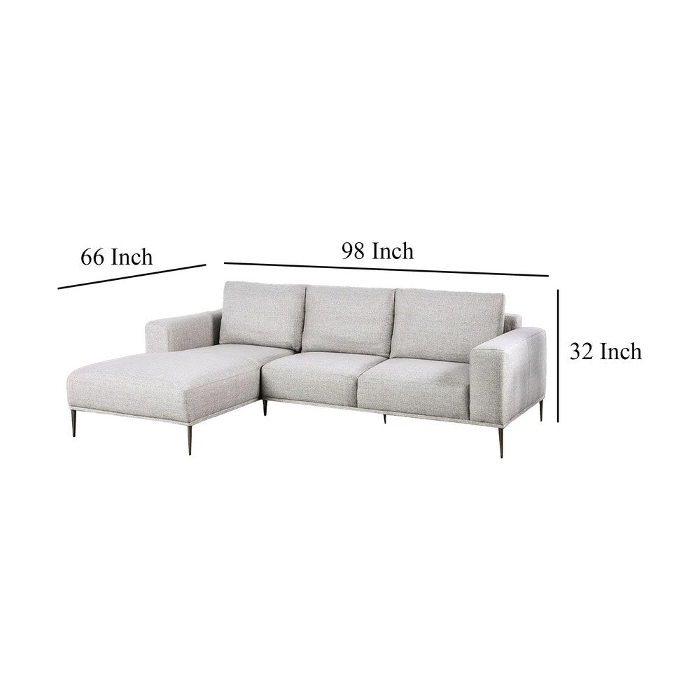 Kevin Sectional Sofa Right Chaise Gray Chenille 98 Inch Metal Legs BM332558