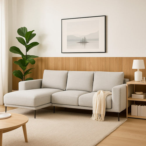 Kevin Sectional Sofa, Right Chaise, Gray Chenille, 98 Inch, Metal Legs