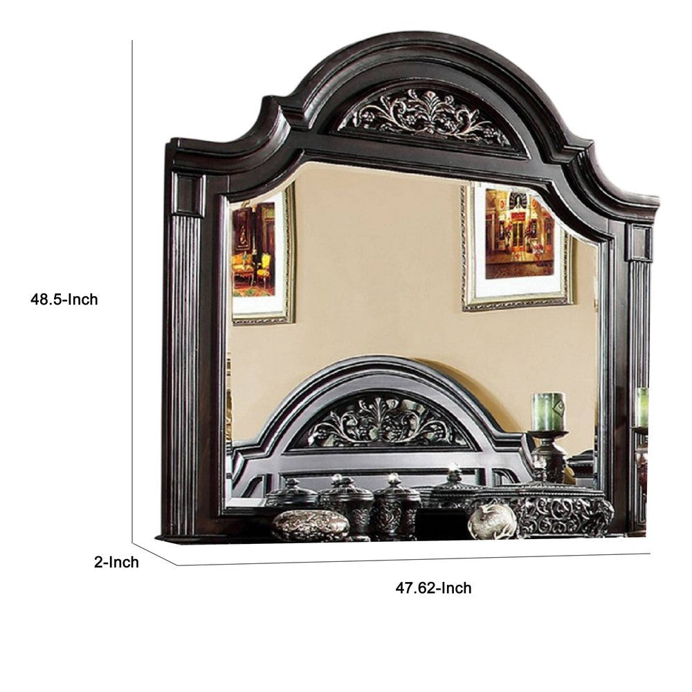 Recus Dresser Mirror 49 Inch Carved Floral Walnut Brown Solid Wood