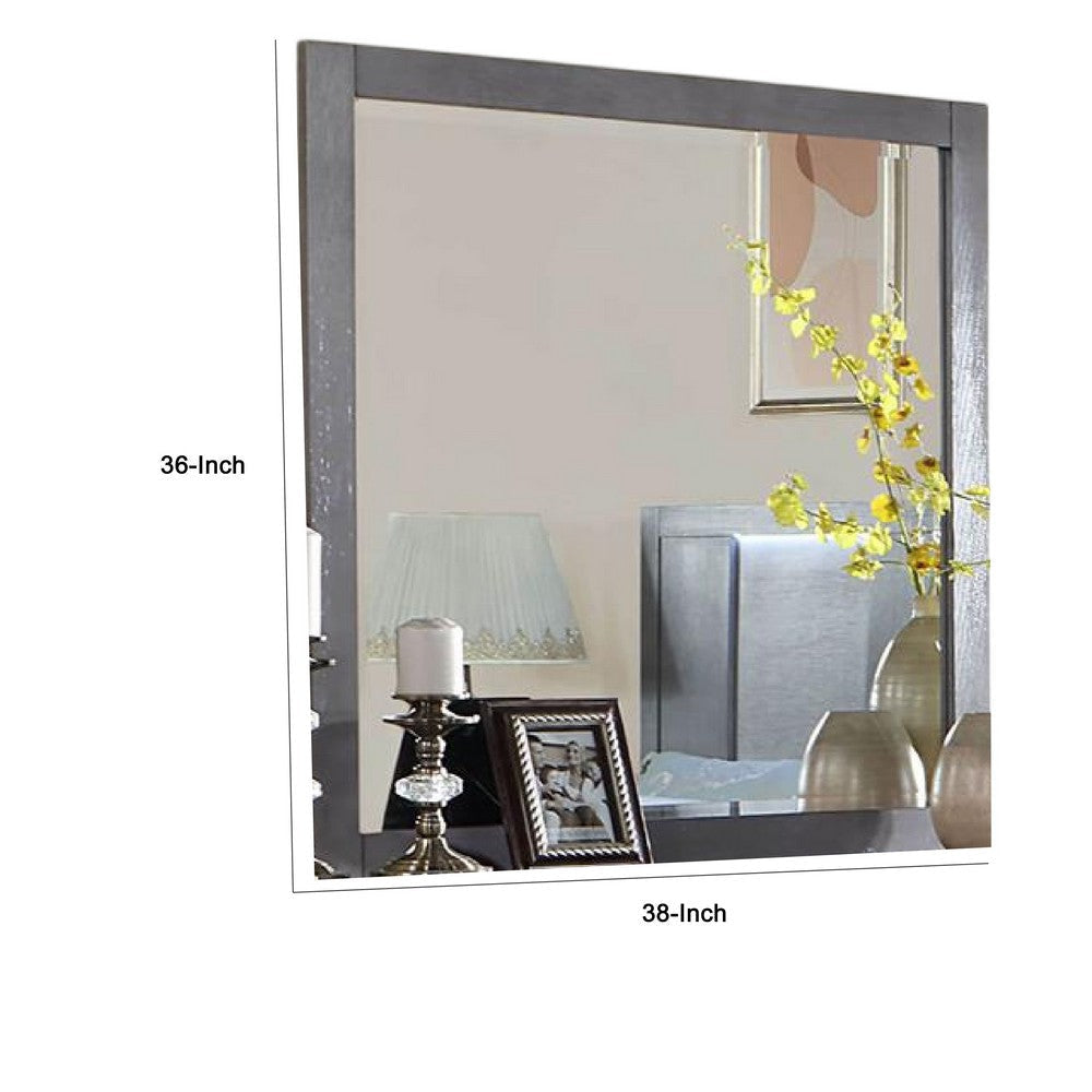 Levice Dresser Mirror 38 Inch Rectangular Gray Solid Wood Frame BM332589