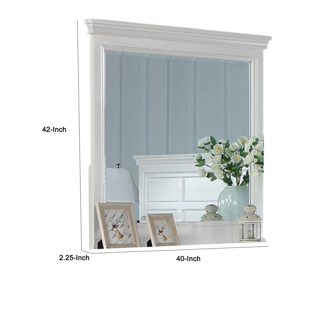 Lile Dresser Mirror w Crown Molding Frame 42 Inch White Solid Wood BM332593