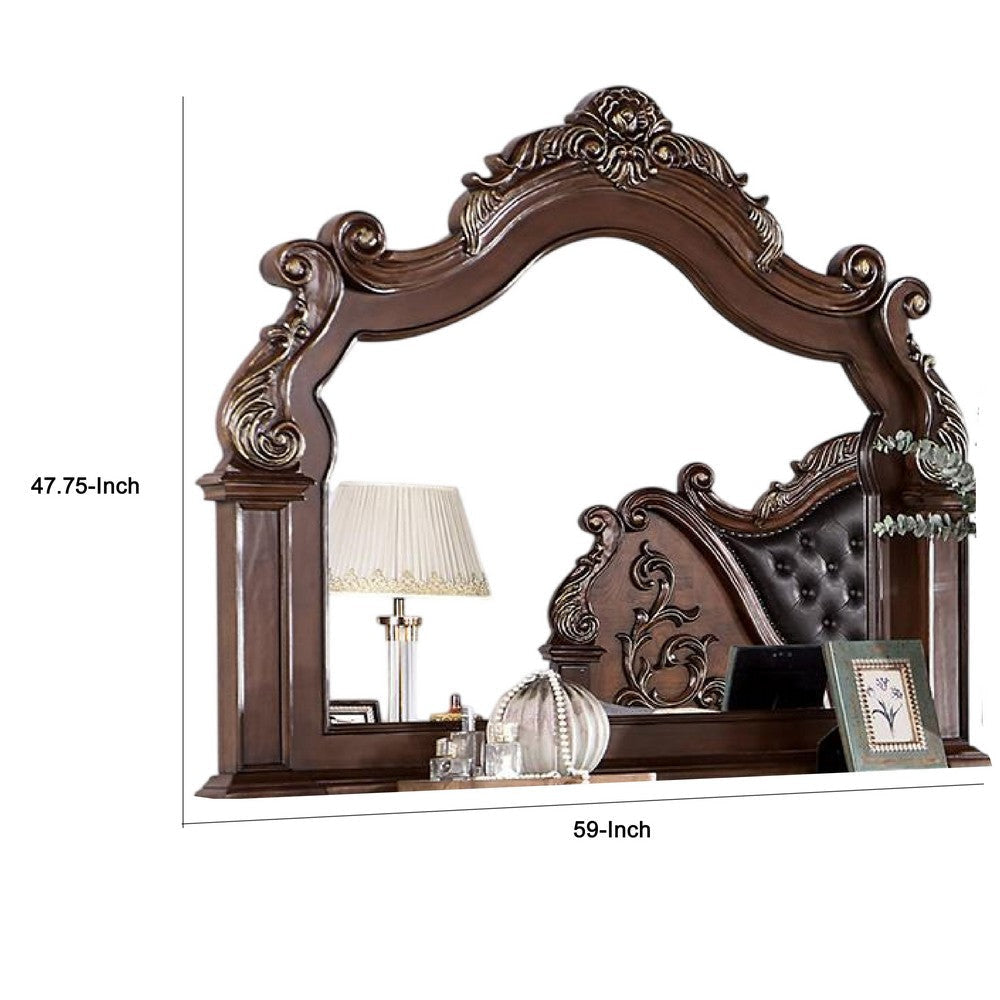 Prio Dresser Mirror Classic Wood Carved Frame Cherry Brown 59 Inch BM332602