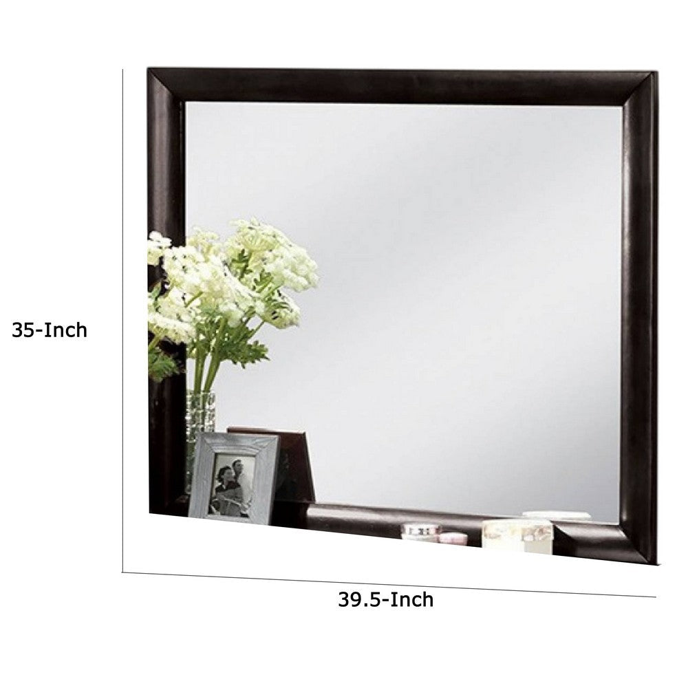 Simo Dresser Vanity Mirror 40 Inch Modern Black Solid Wood Frame BM332615
