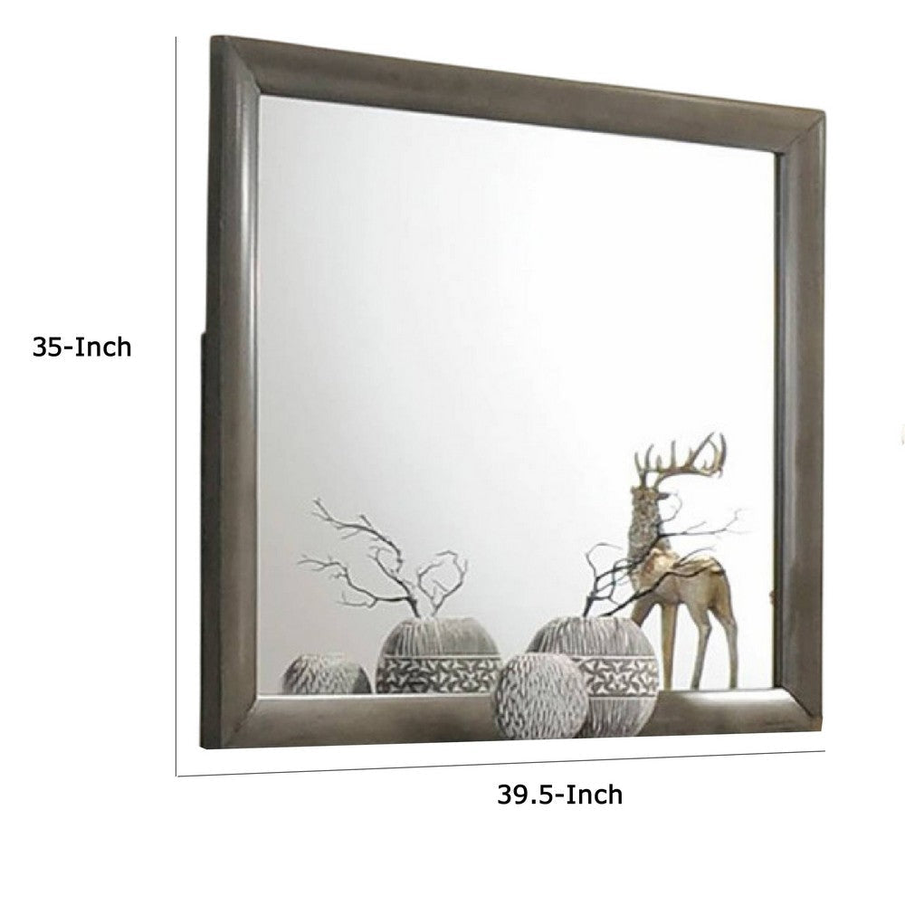 Simo Dresser Vanity Mirror 40 Inch Modern Dark Gray Solid Wood Frame BM332619