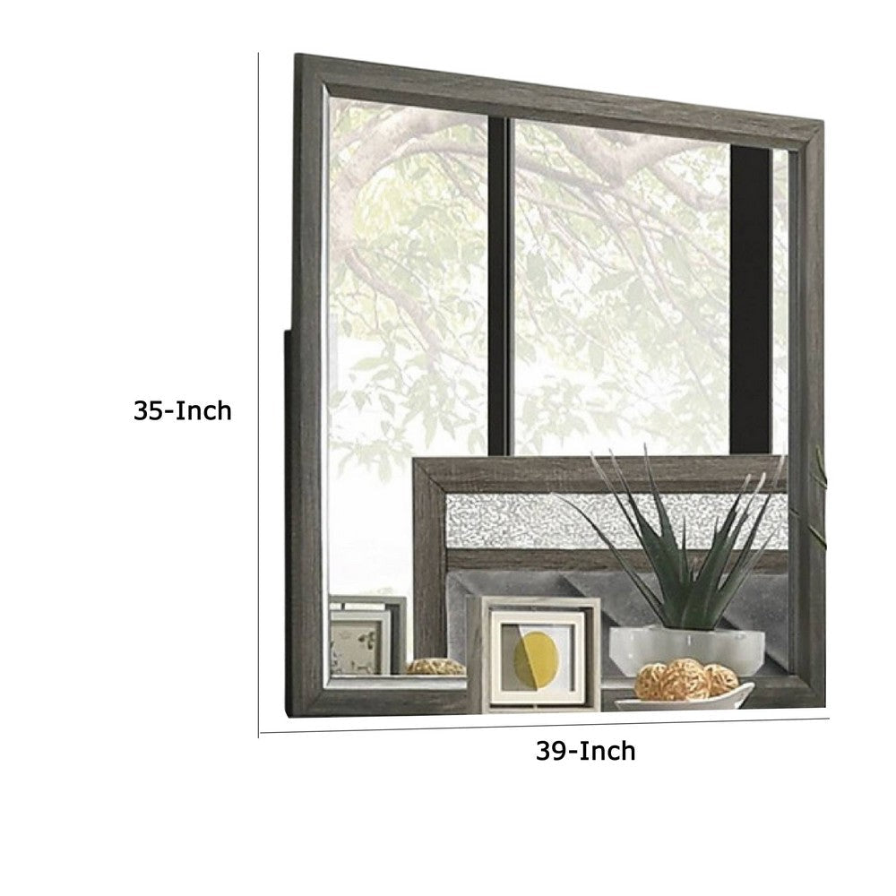 Lito Dresser Vanity Mirror 39 Inch Stylish Modern Gray Wood Frame BM332620