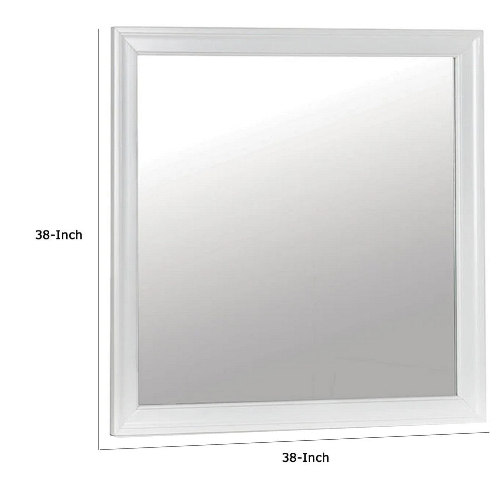 Ryla Dresser Vanity Mirror 38 Inch Square Frame White Solid Wood BM332630