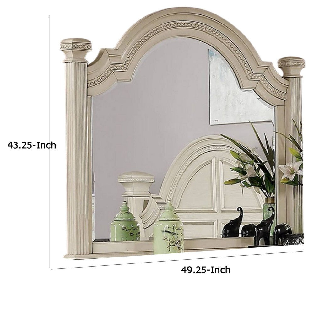 Pamy Dresser Mirror Reeded Posts 49 Inch Antique White Bell Frame