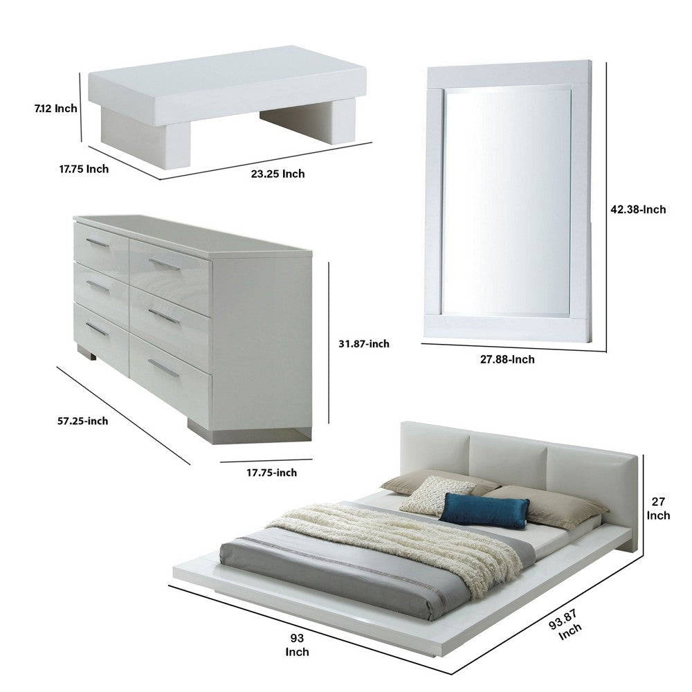 Rishi 4 Pc King Size Bedroom Set Low Profile Leatherette Padding White