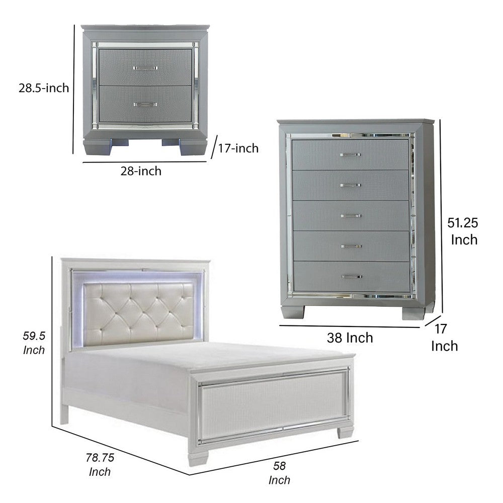 Alen 3 Pc Full Size Bedroom Set Button Tufting Mirror Trim Black