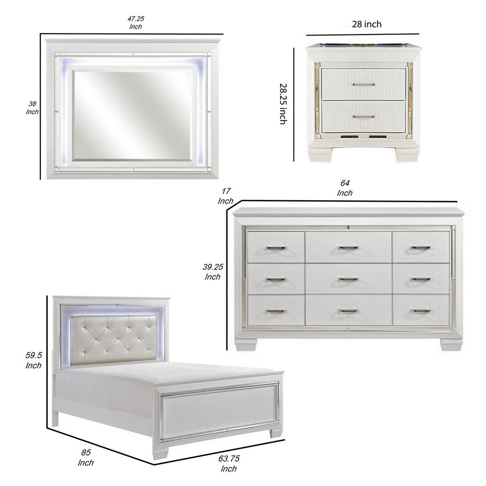Alen 4 Pc Queen Size Bedroom Set Button Tufting Mirror Trim White