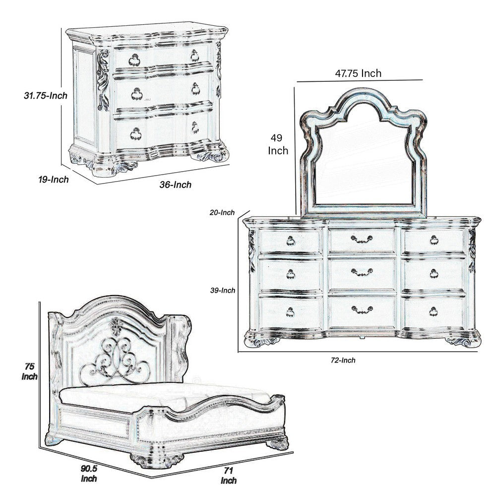 Rise 4 Piece Queen Bedroom Set Arched Wing Design Leatherette Padding Brown BM332683