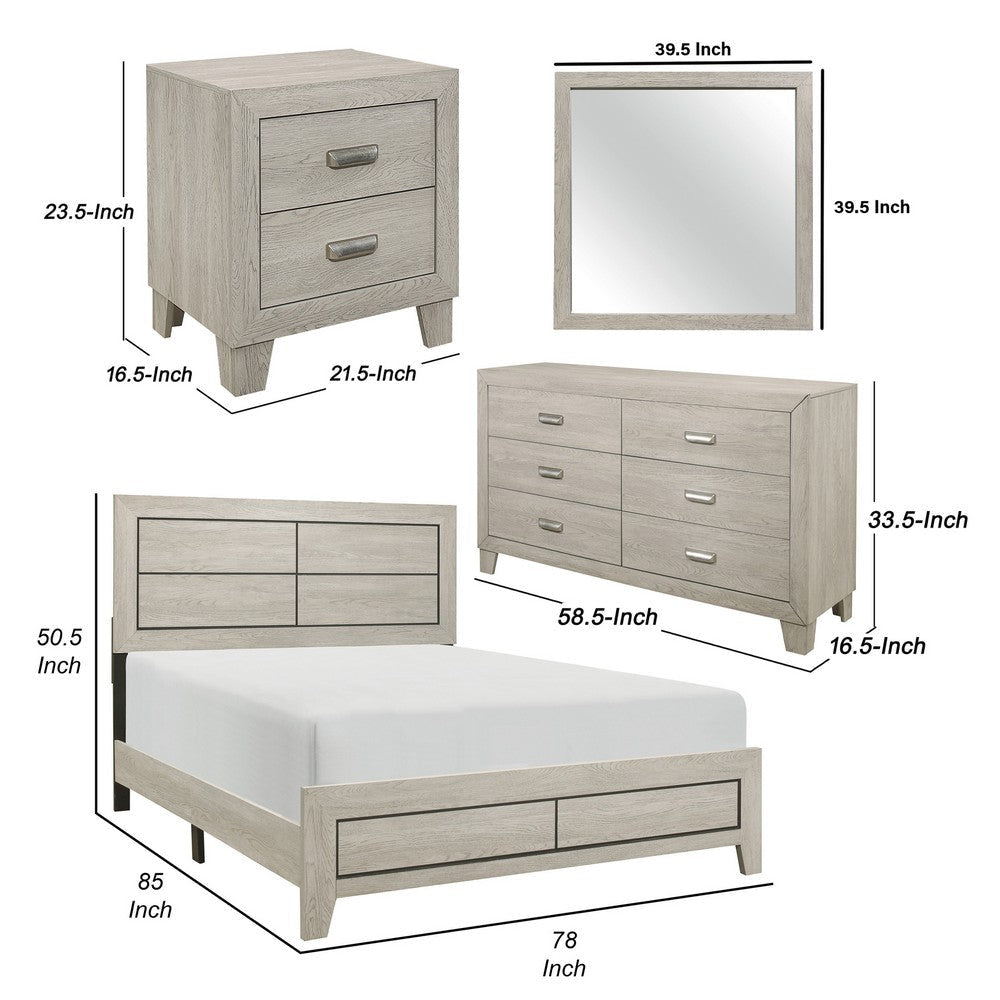 Quinby 4 Pc King Bedroom Set Panel Faux Wood Grain Light Brown