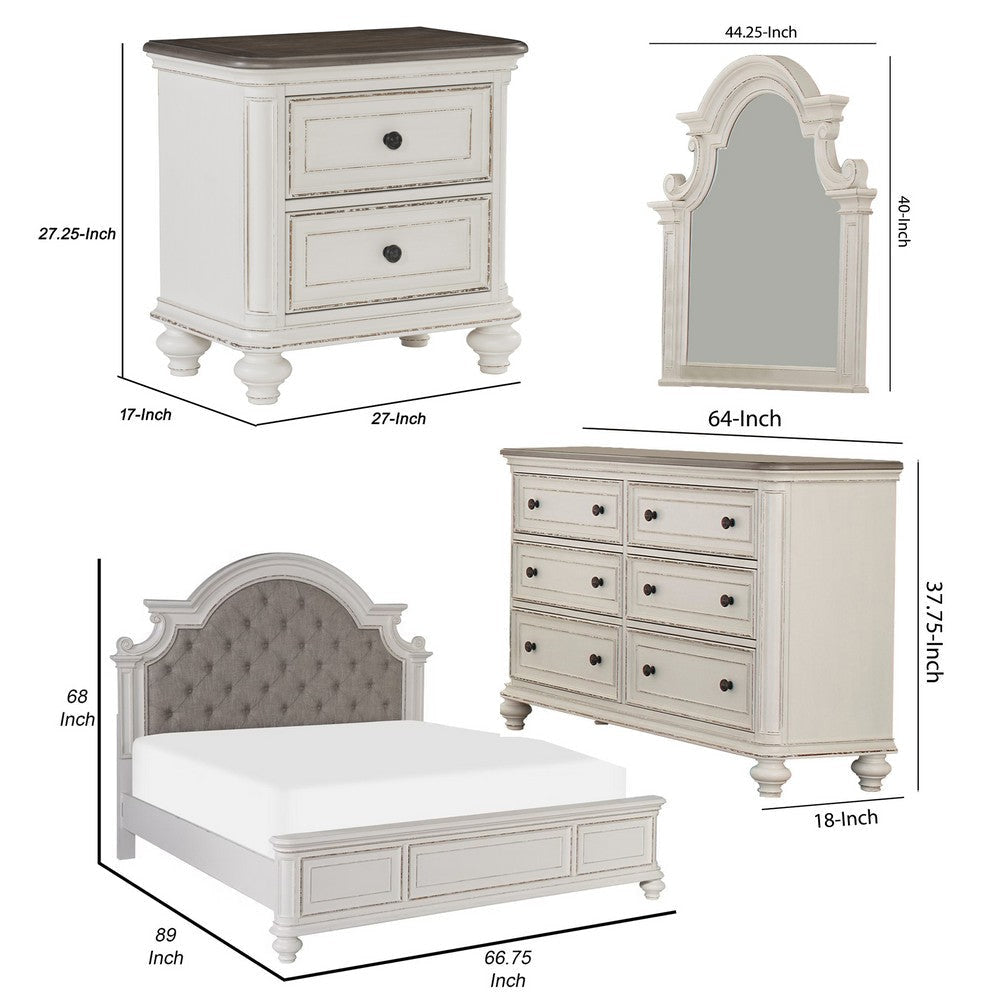 Anik 4 Pc Queen Size Bedroom Set Button Tufted Antique White Traditional BM332738