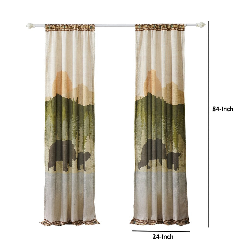 Kip 2 Panels Curtain Set Microfiber Green and Beige Mountain Scenery BM332741