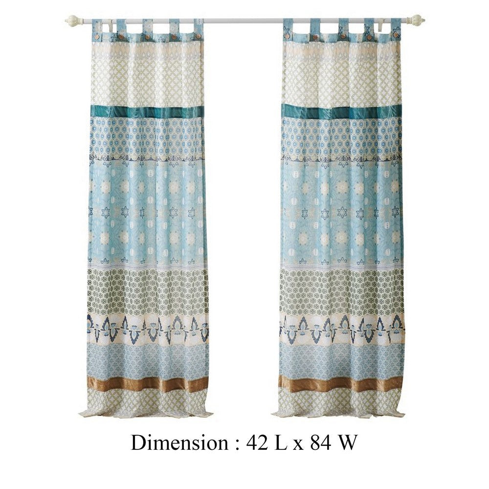 Ello 2 Panel Curtain Panel Set Cotton White and Blue Geometric Print BM332785