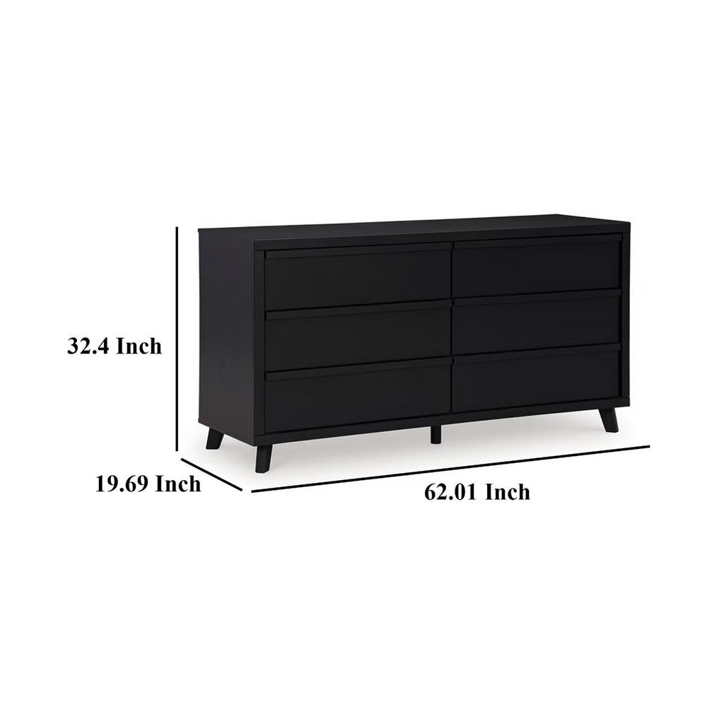 Ashley Danzi 62’’ Wide Dresser | 6 Storage Drawer Modern Black Laminate Finish BM332807