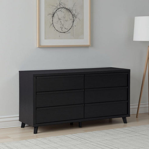 Ashley Danzi 62" Wide Dresser | 6 Storage Drawer Modern Black Laminate Finish