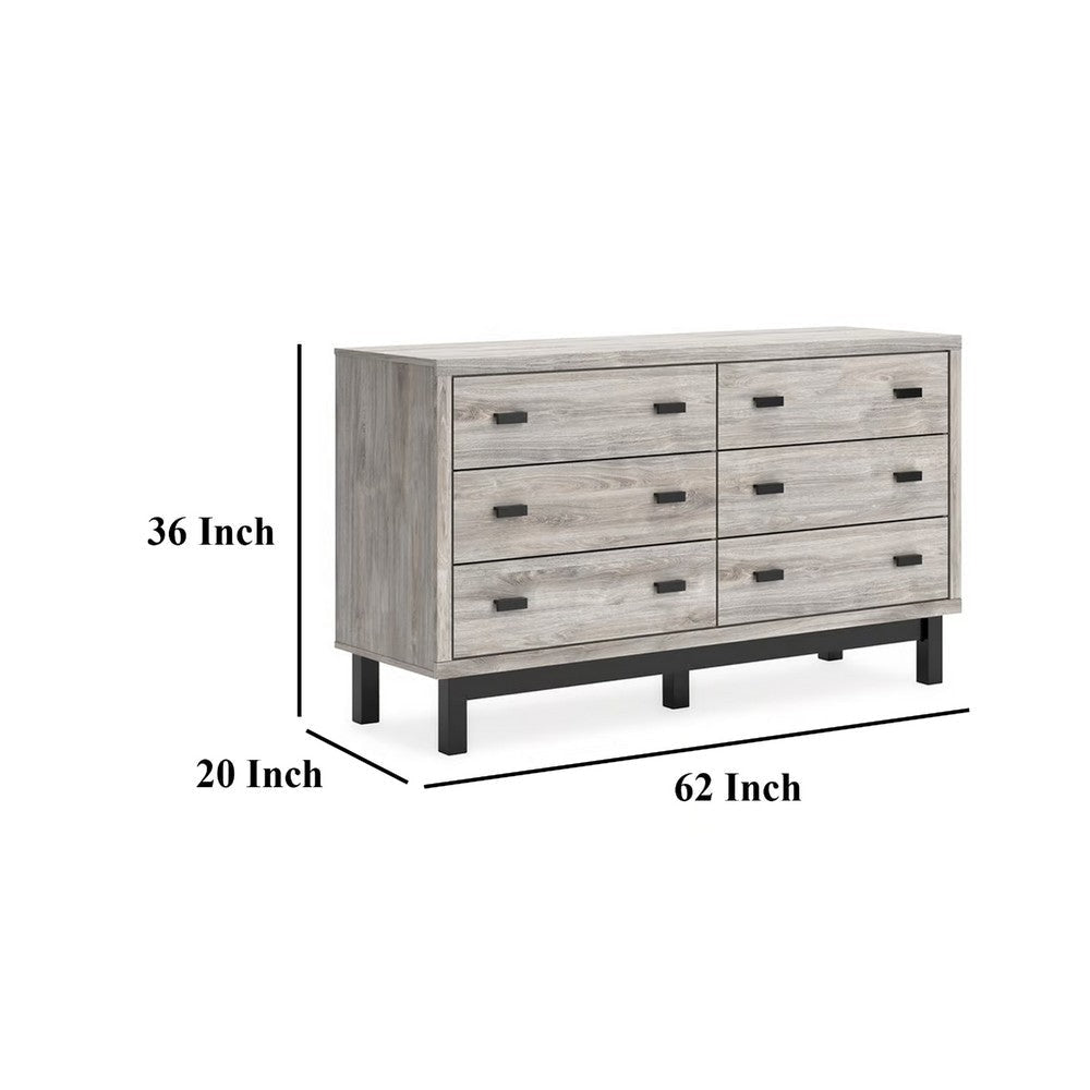 Ashley Veso 62’’ Wide Dresser 6 Storage Drawers | Modern Light Gray and Black BM332810