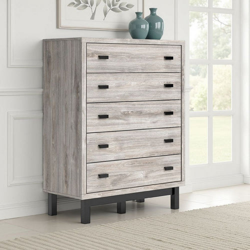 Ashley Veso Tall Dresser Chest | 5 Storage Drawers | Modern Light Gray Black