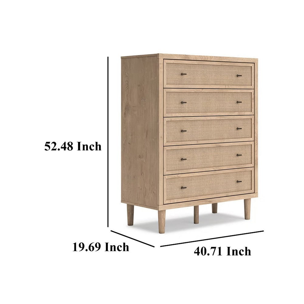 Ashley Ciel Tall Dresser Chest | 5 Drawers w Metal Handles | Brown and Bronze BM332822