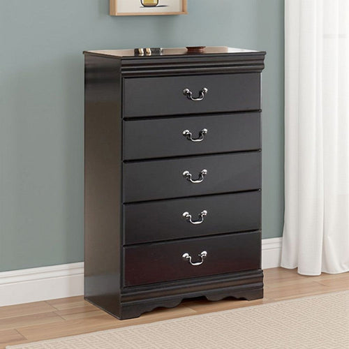 Ashley Yara Tall Dresser Chest | Classic Black | 5 Drawers Pewter Handles