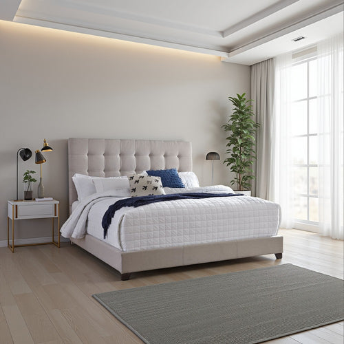 Ashley Dolante Queen Bed | Button Tufted Beige | Polyester Headboard
