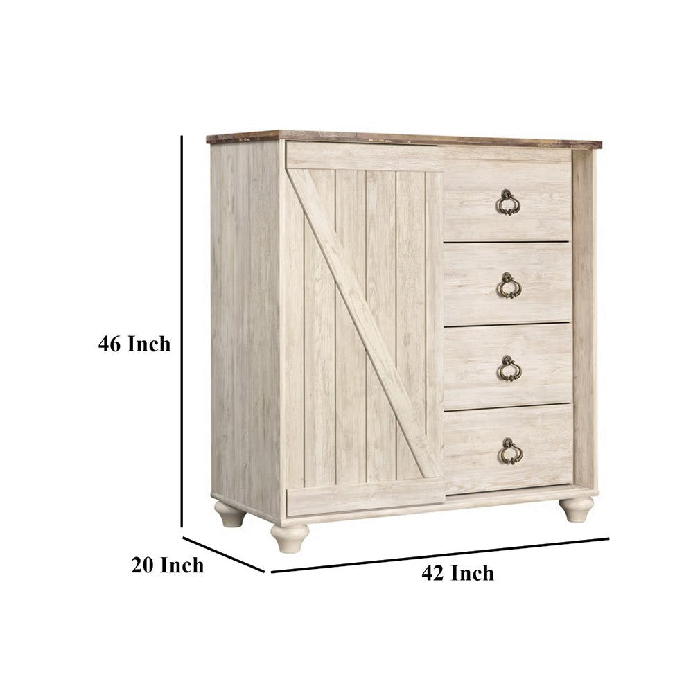 Ashley Isla Dresser Chest | 4 Drawer | Sliding Barn Door | Brown | Whitewash BM332850