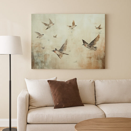 Ashley Accent Wall Decor | 36x48 | Brown Hand Painted Canvas | Flocking Birds