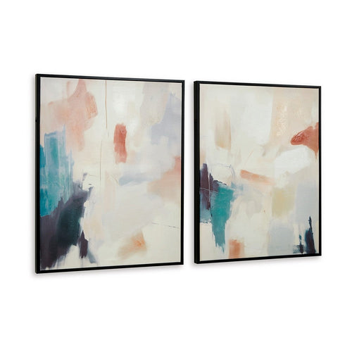 Ashley Framed Wall Art Set of 2 | 24x30 Painted Canvas | Abstract Pink Blue